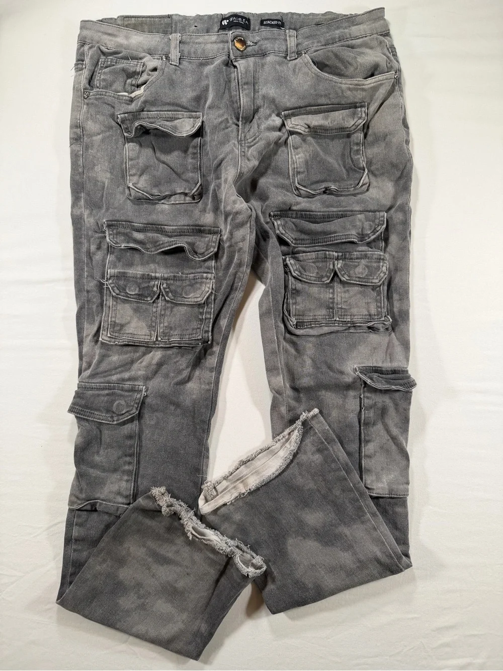 Men's Gray Cargo Pants Multiple Flap Pockets Waimea Relaxed Grey wash 38x32